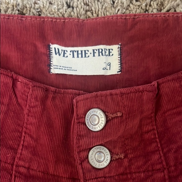 Free People Red Flare Wide Leg Jeans with Pleat Detail, Corduroy - Picture 5 of 7